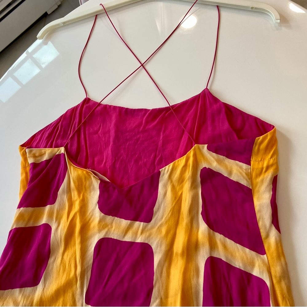Anthropologie Pink and Yellow Square-Print Midi Slip Dress - Picture 9 of 15